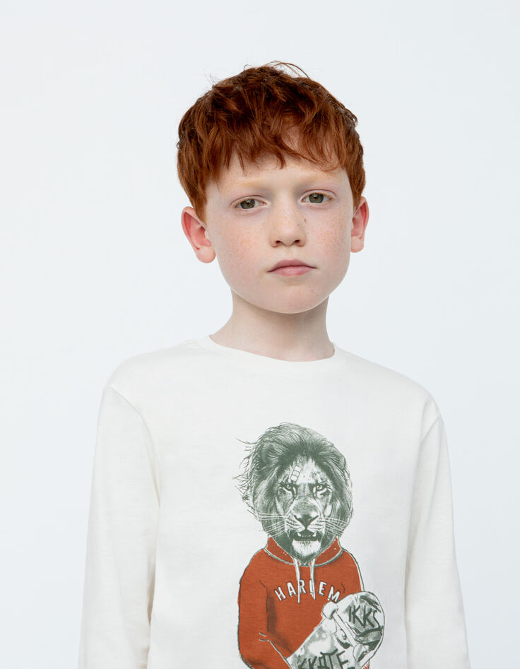 Boys’ ecru skateboarder-lion image T-shirt-1