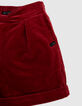 bordeauxrode corduroy meisjesshort met strik en riem-7