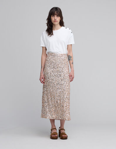 Champagnekleurige rok met paillettenprint voor dames - IKKS