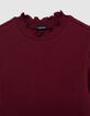 Girls' burgundy rib-knit T-shirt-3