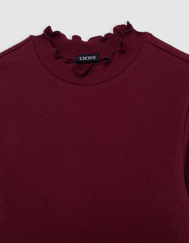 Girls' burgundy rib-knit T-shirt-3