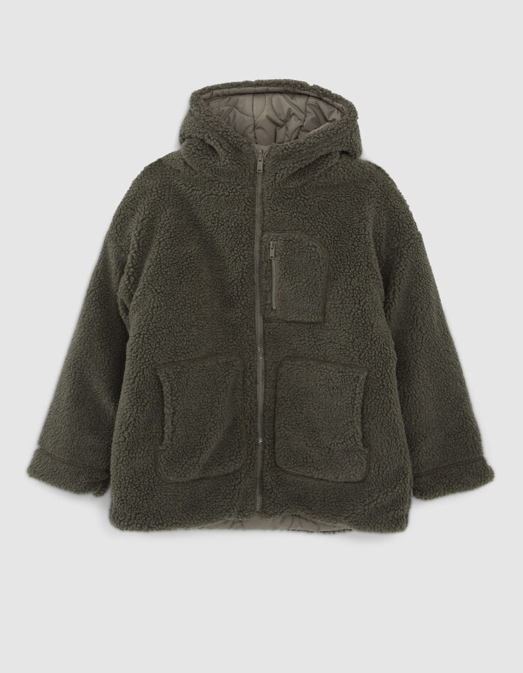 Girls’ khaki Sherpa/quilted reversible padded coat-3
