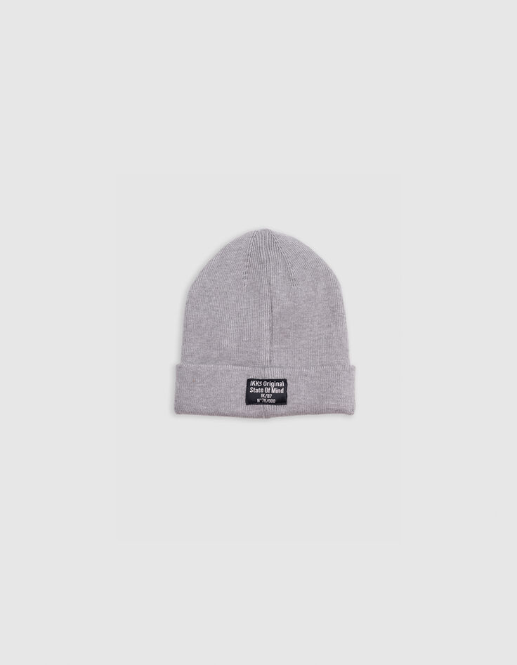 Boy's grey recycled knit beanie with gum logo-4