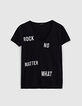 Women’s black rock slogan image organic cotton T-shirt-6
