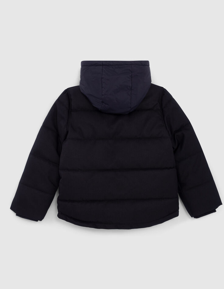 Boys' navy fabric-mix fur-lined padded jacket, nylon hood-3