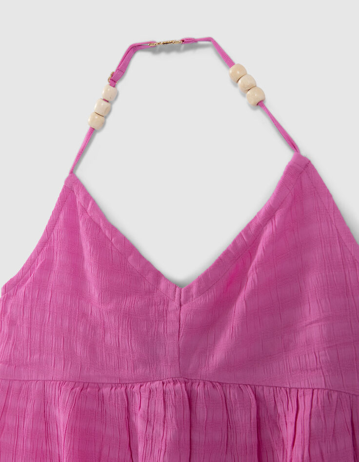 Girls’ pink backless top with bead decor-4