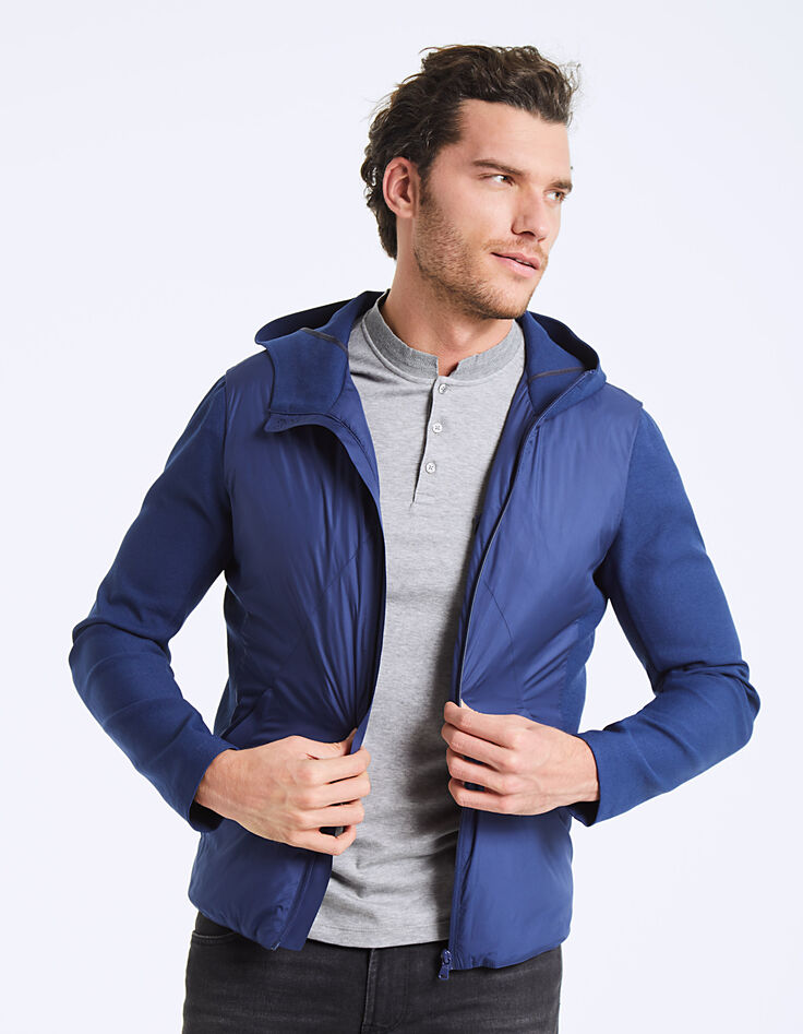 Men’s indigo mixed-fabric hooded jacket-cardigan -3