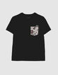 Schwarzes Jungen-T-Shirt mit Liberty®-Tasche-1