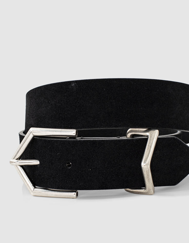 Ceinture pour denim cuir suédé noir boucle chevron femme-3