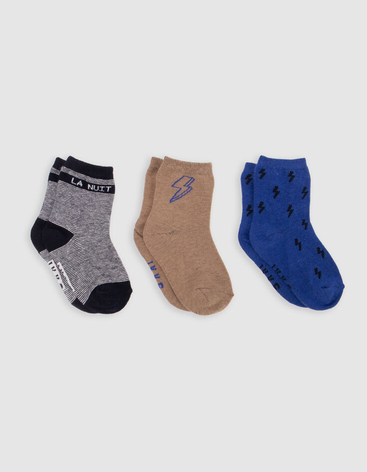 Chaussettes marine, camel et bleues bébé garçon-1