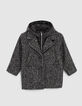 Girls’ black tweed-look coat with padded jacket facing-1