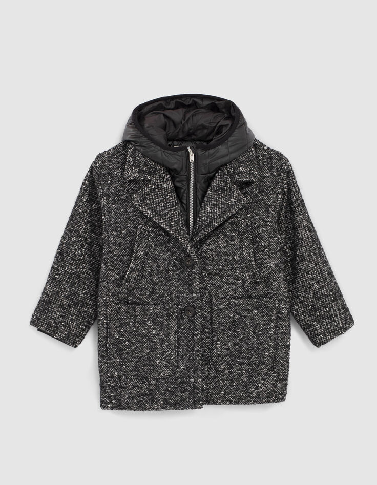 Girls’ black tweed-look coat with padded jacket facing-1