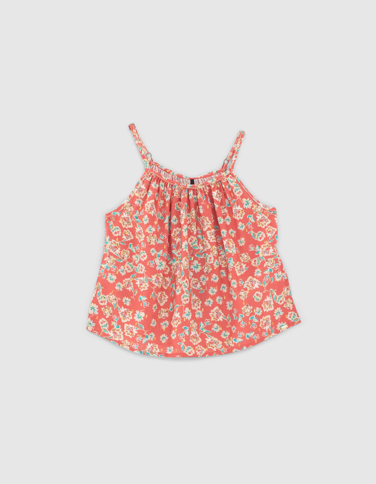 Top coral con estampado floral y tirantes finos para niña-1