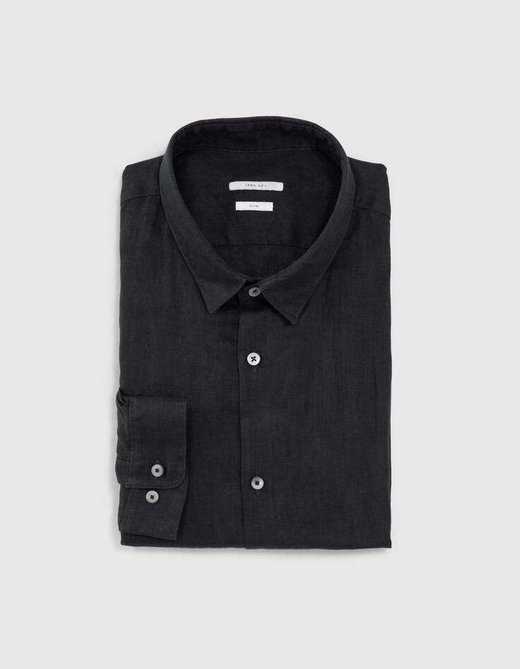 Zwart SLIM overhemd 100% linnen Heren-2