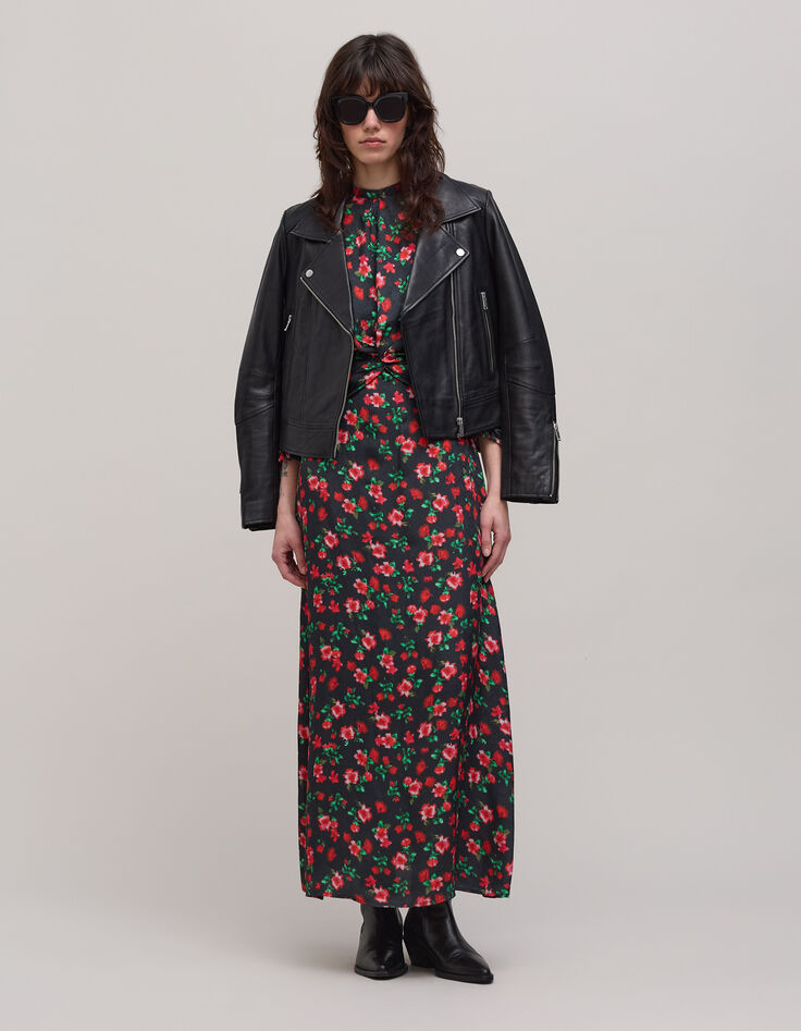 Zwarte maxi-jurk met bloempixelprint voor dames-6