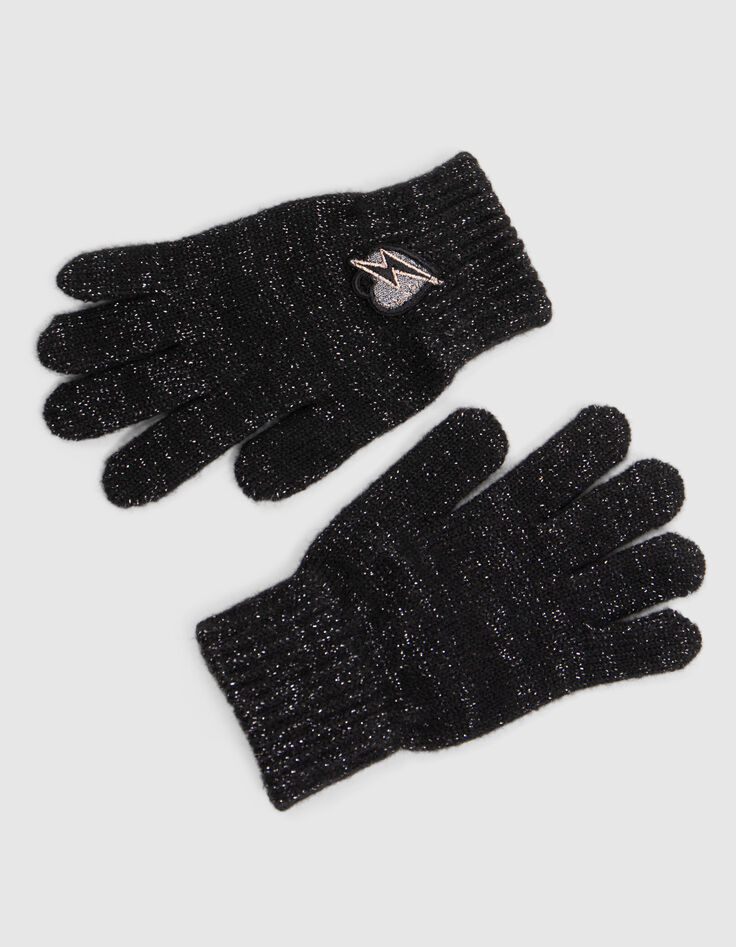 Schwarze Glitzerstrickhandschuhe für Mädchen-4