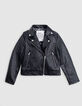 Girl's black biker jacket with studded embroidered back-3