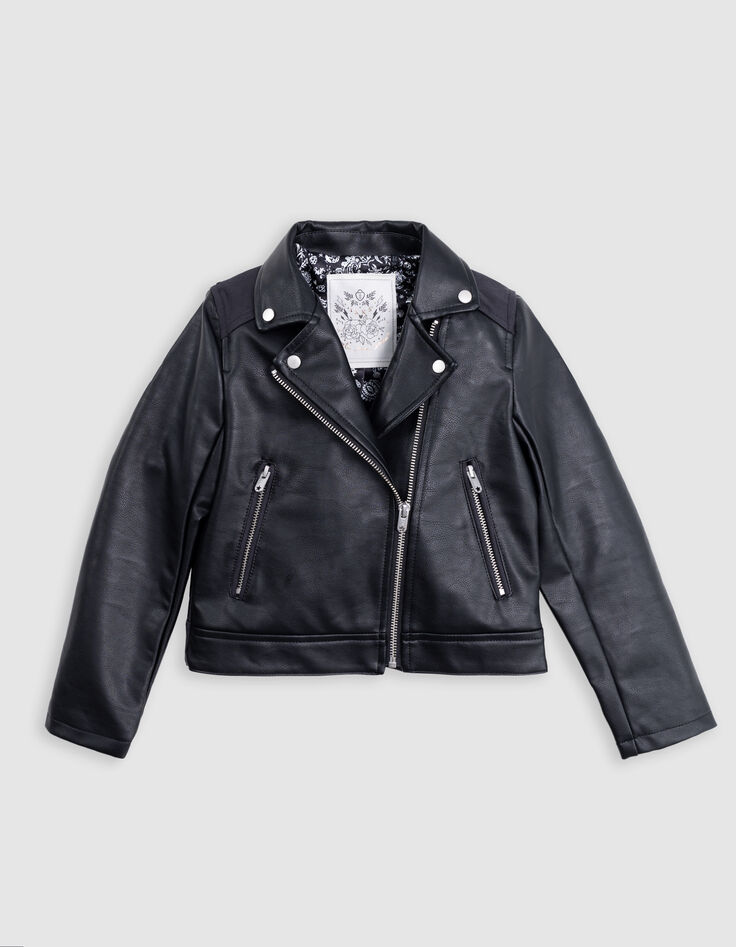 Veste noire esprit motard broderies et clous dos fille-3