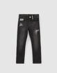 Grijze slim jeans ultra-sterk met print jongens-1