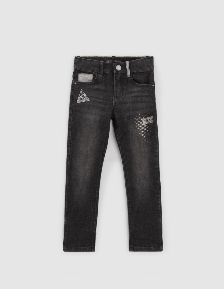 Boys’ grey super-resistant SLIM jeans with print-1