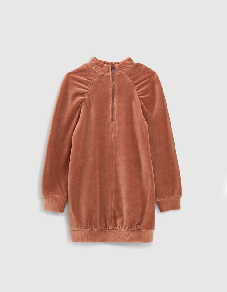 Girls’ copper pink velvet knit hooded dress-4