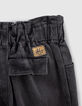 Girls’ back worn-out paper bag jeans with fixed belt-6