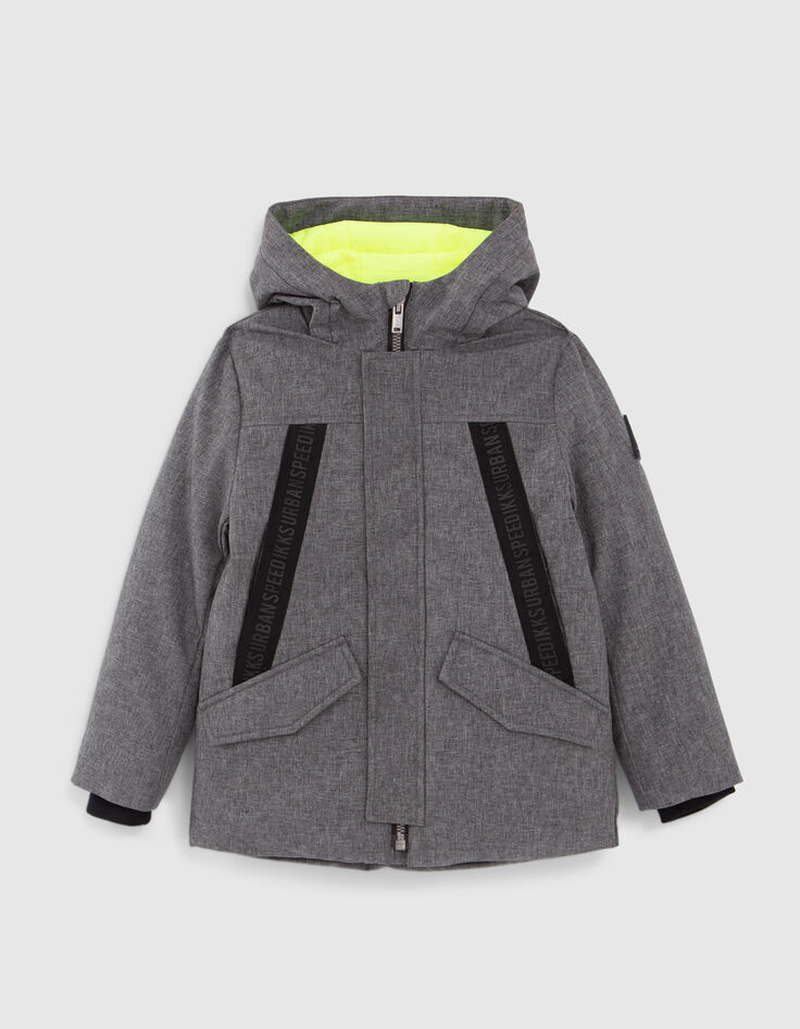 Parka grise doublure vert fluo garçon-1