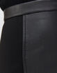 Falda de lápiz de color negro de dos materiales de cuero y viscosa mujer-4