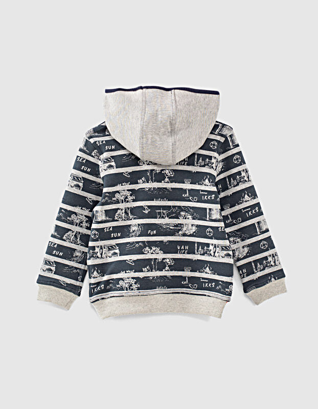 Boys' navy and grey striped reversible hoodie