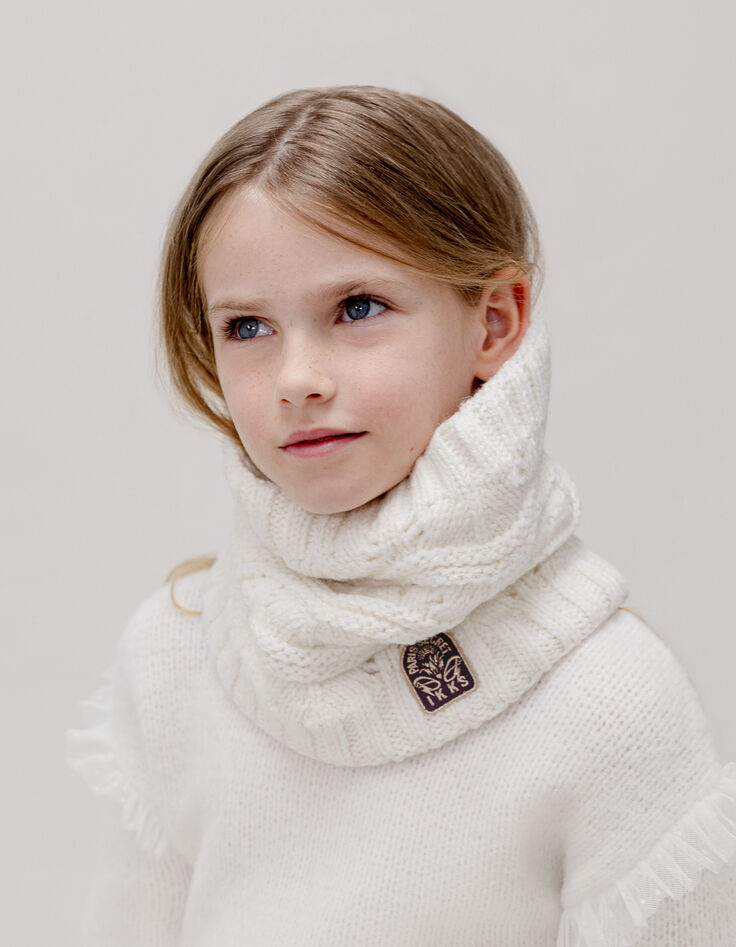 Girl's ecru knitted fancy fur snood-6