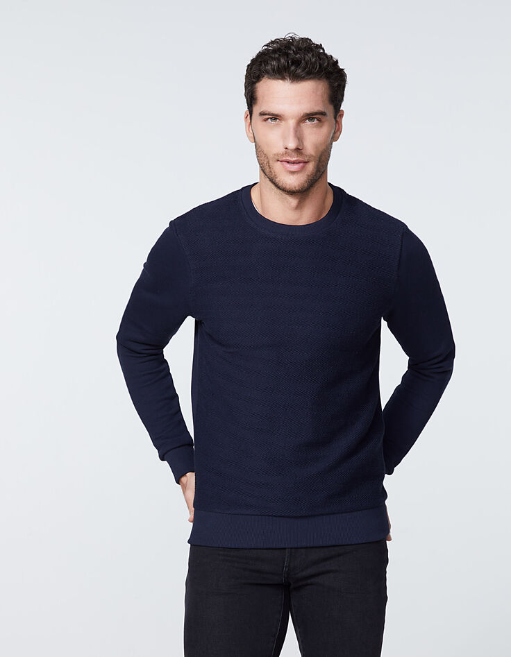 Men’s navy chevron-style knit sweatshirt-2