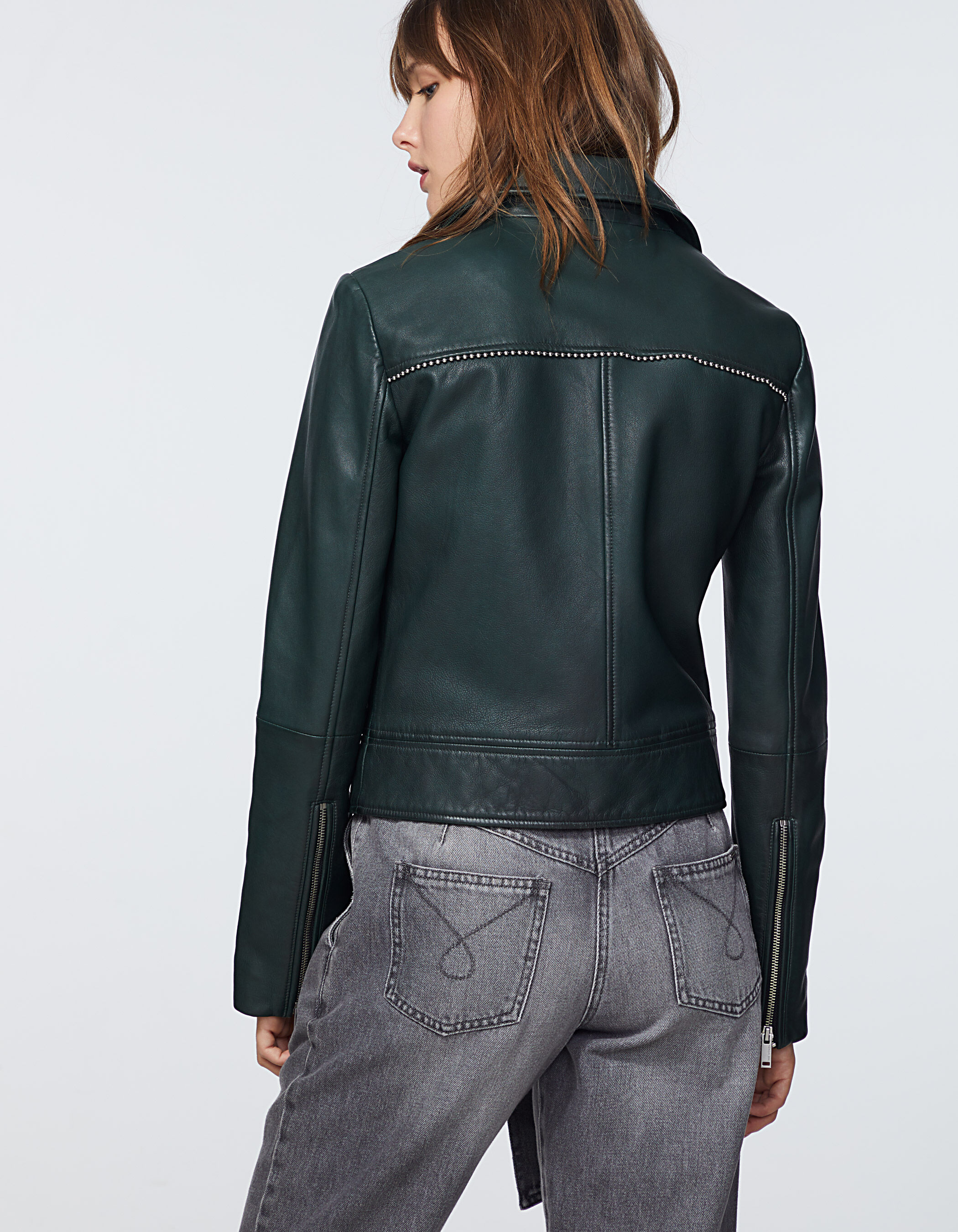 Women's zip sleeve lambskin leather jacket