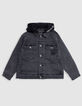 Gewaschene graue Jeansjacke, Jungen, abnehmbare Kapuze-3