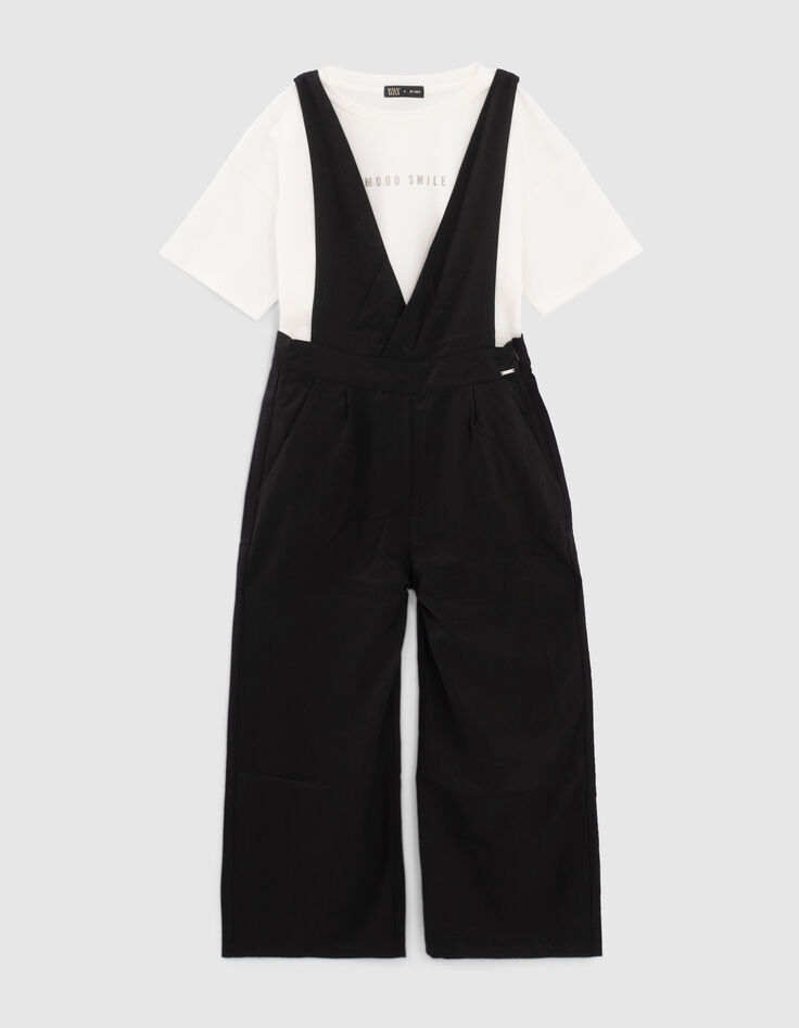 Girls’ black dungarees & white T-shirt outfit-2