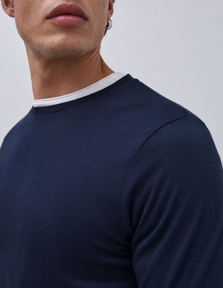 Marineblauw T-shirt met lange mouwen Heren-4