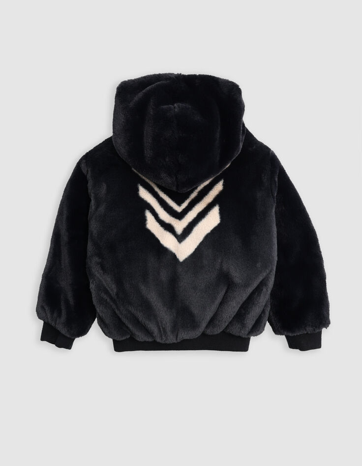 Veste noire à capuche sherpa maxi chevrons dos fille-3