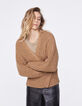 Cashewnussbraune Damenflauschstrickjacke-2