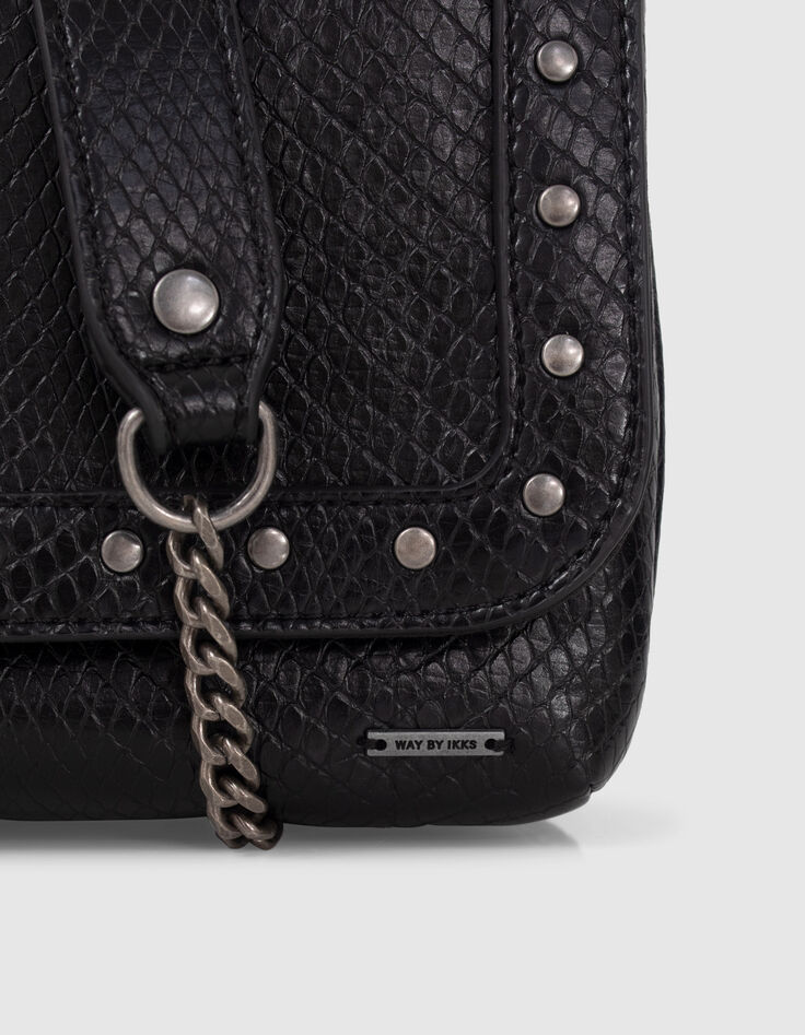Schwarze Mädchenhandtasche mit Schlangenhautprägung-6