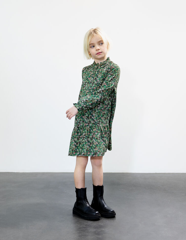 Khaki dress LENZING™ ECOVERO™ leofloral print girl-7