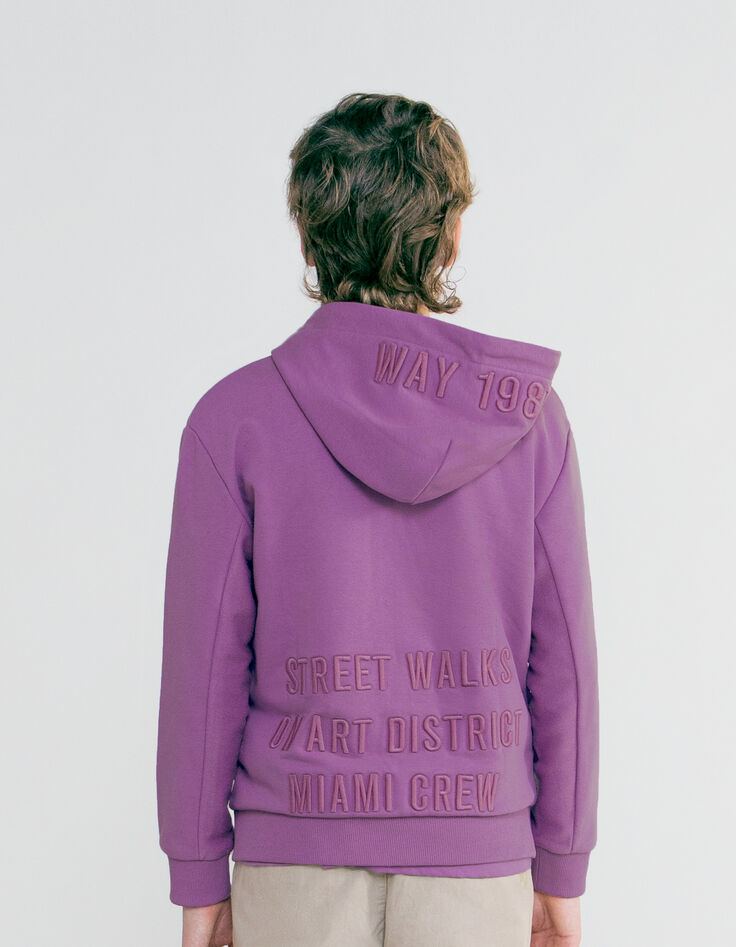 Violette Maxi-Jungenjacke,  Stick-Schriftzug im Rücken-2