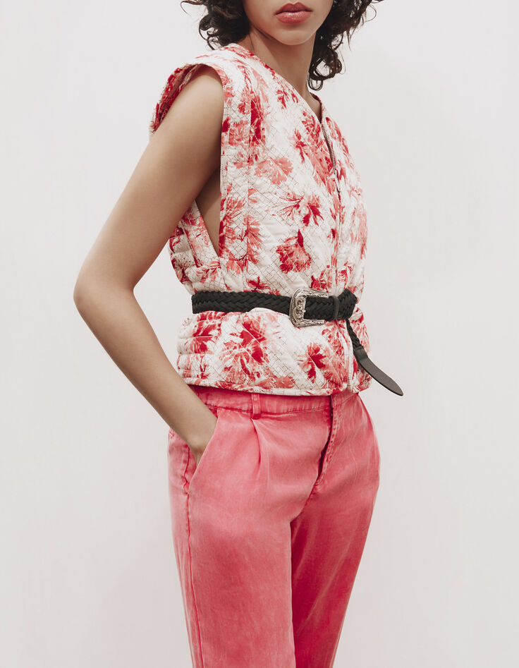 Veste sans manches matelassée imprimé floral rose femme-1
