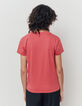 Tee-shirt rose en coton éclair brodé manche femme-3