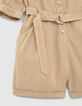 Combi short en tencel beige ceinture et poches femme-3