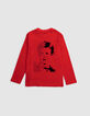 Boy's red organic cotton T-shirt with embroidery and face-4