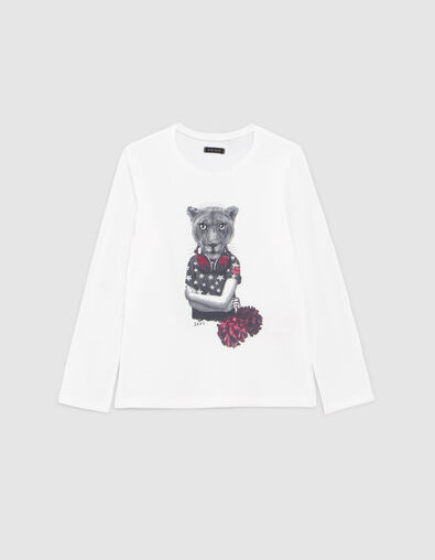 Girls’ off-white lion-cheerleader image T-shirt - IKKS