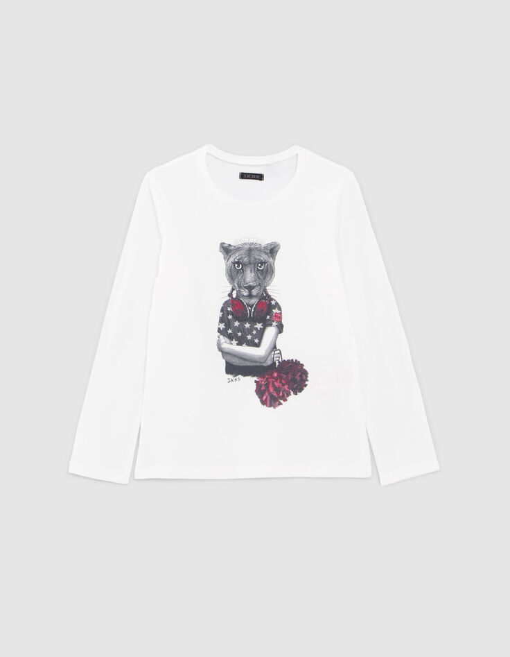 Cremeweißes Mädchen-T-Shirt mit Pompomgirl-Löwinnenmotiv-2