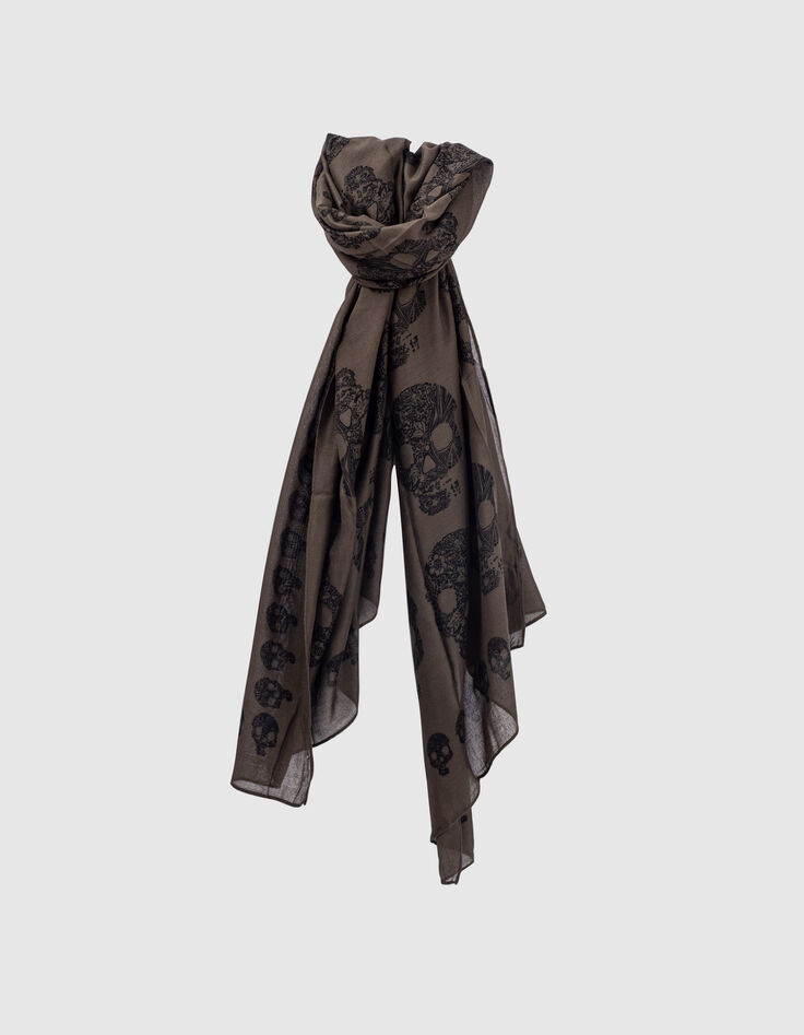 Men’s khaki skull print scarf-1