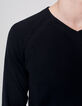 Pull noir tricot à col V Homme -4