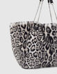 Women’s black and white leopard faux fur tote bag-2