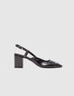 Women's black leather slingbacks heels stud decoration-1